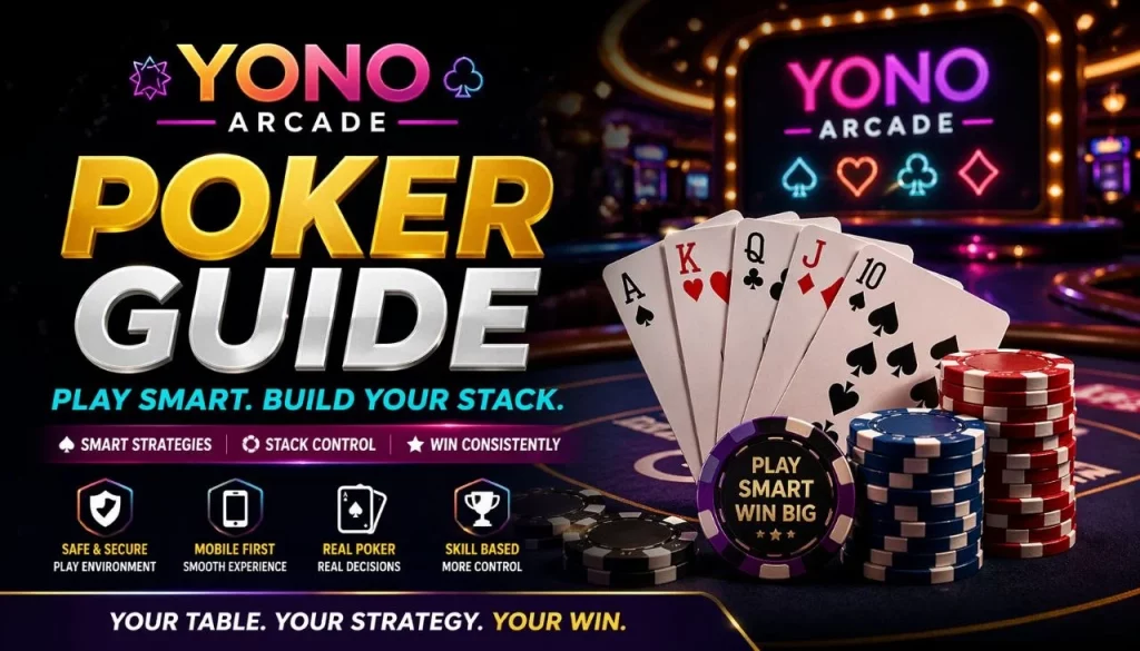 Yono Arcade Poker guide banner with cards chips and casino table for Indian players